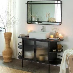 Meuble Sous Vasque<Made in Meubles Meuble sous vasque arrondi en métal et verre strié Elizabeth