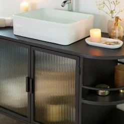 Meuble Sous Vasque<Made in Meubles Meuble sous vasque arrondi en métal et verre strié Elizabeth