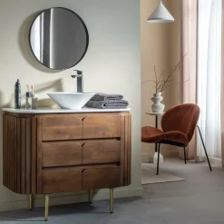 Meuble Sous Vasque<Made in Meubles Meuble sous vasque en bois de manguier et marbre Sienne