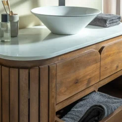Meuble Sous Vasque<Made in Meubles Meuble sous vasque en bois de manguier et marbre Sienne