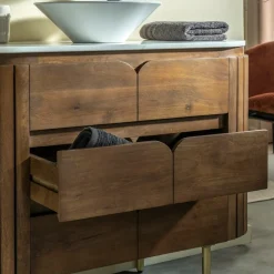 Meuble Sous Vasque<Made in Meubles Meuble sous vasque en bois de manguier et marbre Sienne