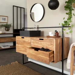 Meuble Sous Vasque<Made in Meubles Meuble sous vasque en bois d'acacia et métal Ninon