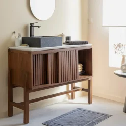 Meuble Sous Vasque<Made in Meubles Meuble sous vasque en bois d'acacia et terrazzo Kaelis