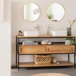 Meuble Sous Vasque<Made in Meubles Meuble sous vasque en bois d'acacia et métal Montréal