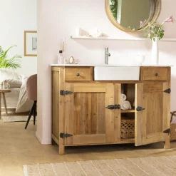 Meuble Sous Vasque<Made in Meubles Meuble sous vasque en bois recyclé et marbre Lizon