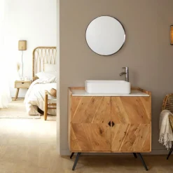 Meuble Sous Vasque<Made in Meubles Meuble sous vasque en bois d'acacia et marbre Aloé
