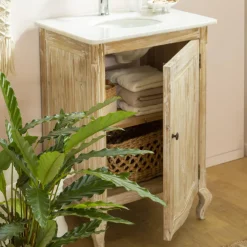 Meuble Sous Vasque<Made in Meubles Meuble sous vasque en pin recyclé blanchi et marbre blanc Gemma