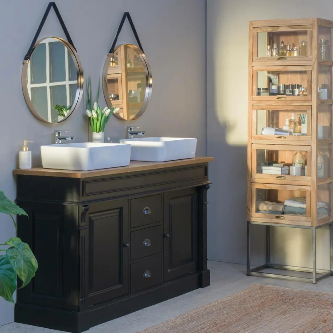 Meuble Sous Vasque<Made in Meubles Meuble sous vasque en pin massif noir 150 cm Manel