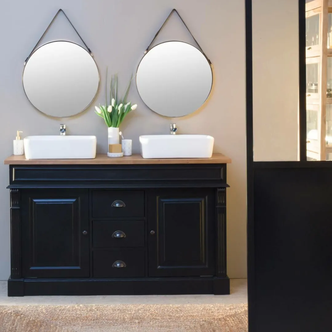 Meuble Sous Vasque<Made in Meubles Meuble sous vasque en pin massif noir 150 cm Manel