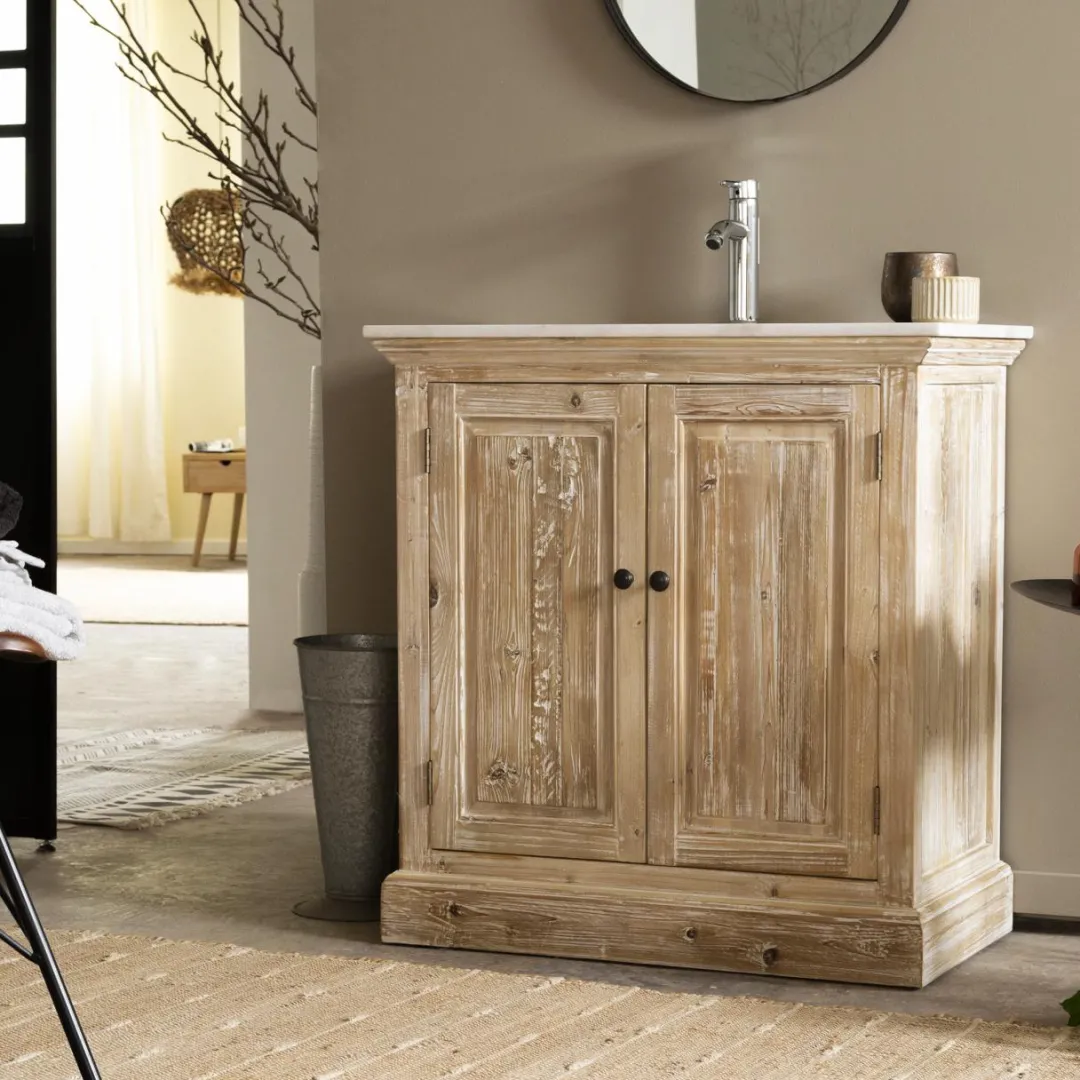 Meuble Sous Vasque<Made in Meubles Meuble sous vasque en pin recyclé blanchi Gemma