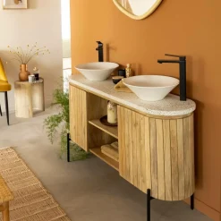 Meuble Sous Vasque<Made in Meubles Meuble sous vasque en terrazzo et bois de manguier Lou