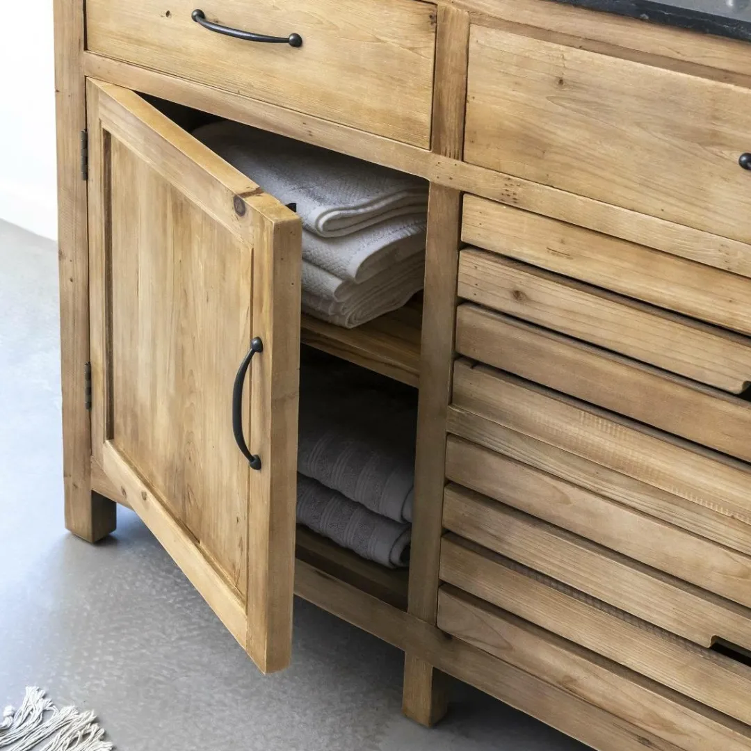 Meuble Sous Vasque<Made in Meubles Meuble sous vasque en vieux pin et pierre bleue Garance