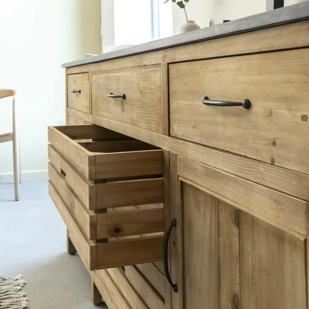 Meuble Sous Vasque<Made in Meubles Meuble sous vasque en vieux pin et pierre bleue Garance