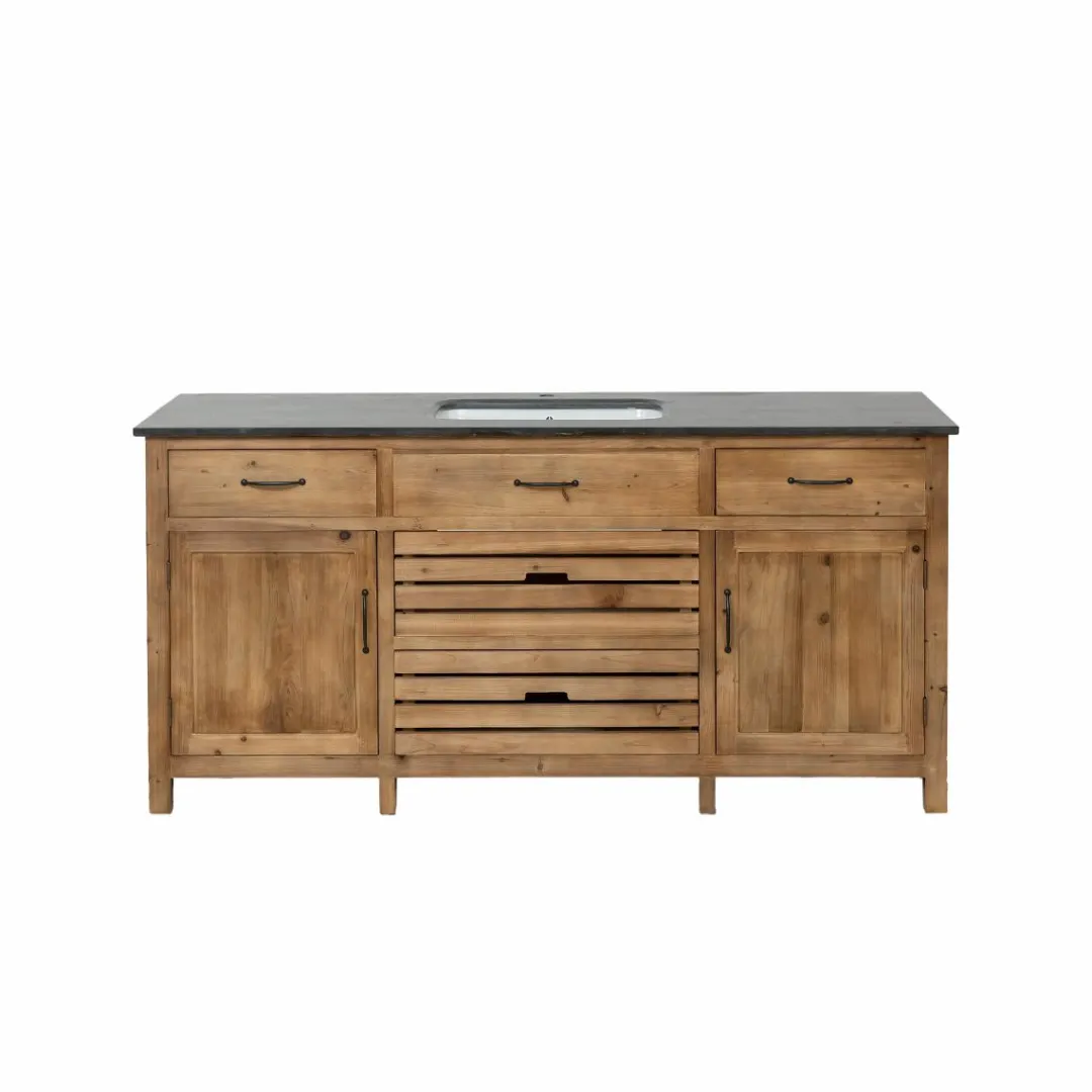 Meuble Sous Vasque<Made in Meubles Meuble sous vasque en vieux pin et pierre bleue Garance