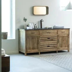 Meuble Sous Vasque<Made in Meubles Meuble sous vasque en vieux pin et pierre bleue Garance