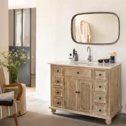 Meuble Sous Vasque<Made in Meubles Meuble sous vasque en vieux pin et marbre blanc Octavie