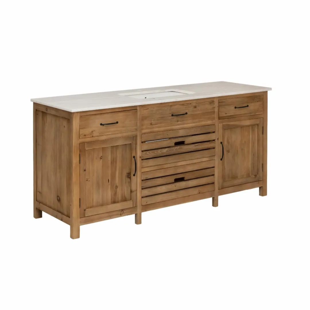 Meuble Sous Vasque<Made in Meubles Meuble sous vasque en vieux pin et marbre blanc Nils