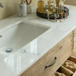 Meuble Sous Vasque<Made in Meubles Meuble sous vasque en vieux pin et marbre blanc Nils