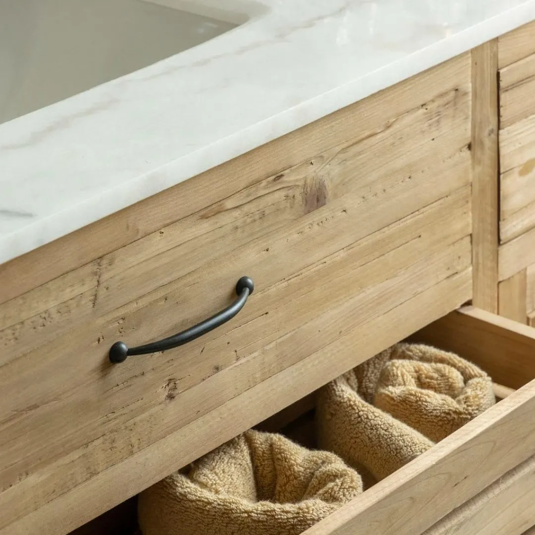 Meuble Sous Vasque<Made in Meubles Meuble sous vasque en vieux pin et marbre blanc Nils