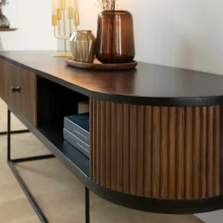 Meuble Tv<Made in Meubles Meuble TV arrondi en bois de manguier et métal Ysé