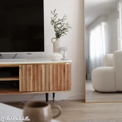 Meuble Tv<Made in Meubles Meuble tv en bois d'acacia et marbre blanc Judith