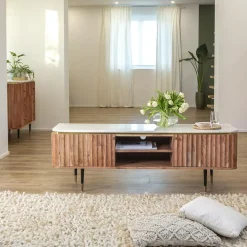 Meuble Tv<Made in Meubles Meuble tv en bois d'acacia et marbre blanc Judith