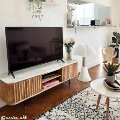 Meuble Tv<Made in Meubles Meuble tv en bois d'acacia et marbre blanc Judith