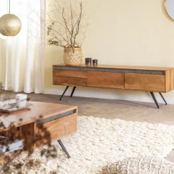 Meuble Tv<Made in Meubles Meuble TV en bois d'acacia et pierre Yvan