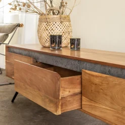 Meuble Tv<Made in Meubles Meuble TV en bois d'acacia et pierre Yvan