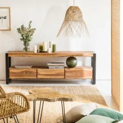 Meuble Tv<Made in Meubles Meuble TV en bois d'acacia 3 tiroirs Tree