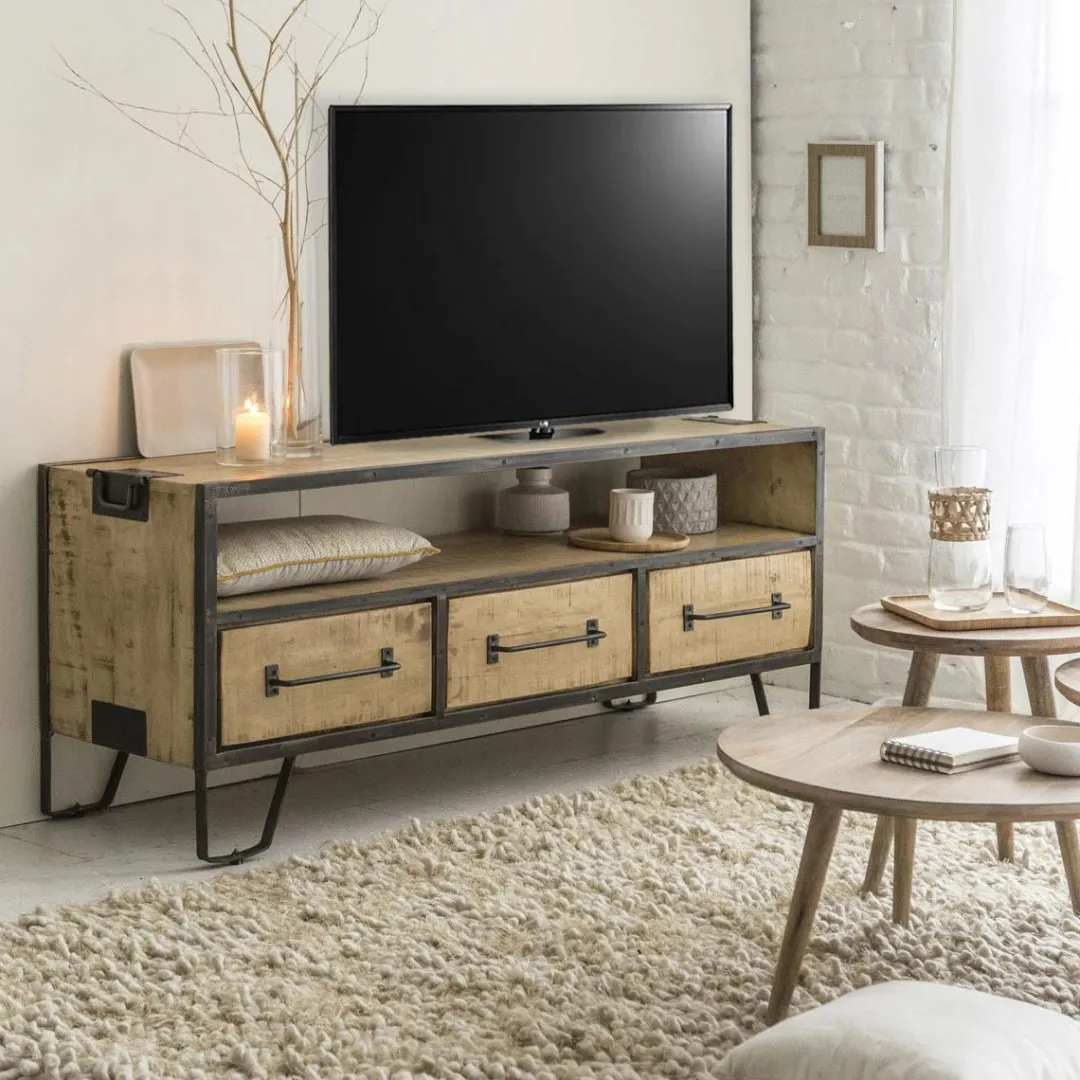 Meuble Tv<Made in Meubles Meuble TV en bois de manguier 3 tiroirs Wood