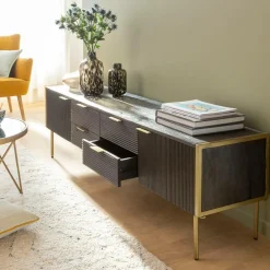 Meuble Tv<Made in Meubles Meuble TV en bois de manguier et métal doré Ange