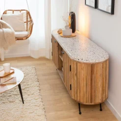 Meuble Tv<Made in Meubles Meuble TV en bois de manguier et terrazzo Ambrine