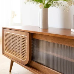 Meuble Tv<Made in Meubles Meuble TV en bois de manguier et cannage Charline