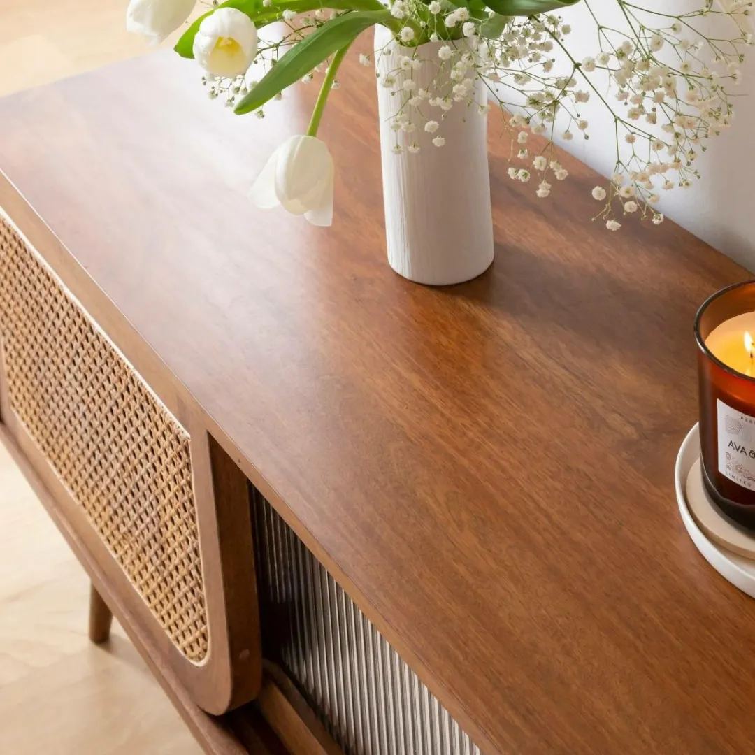 Meuble Tv<Made in Meubles Meuble TV en bois de manguier et cannage Charline