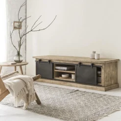 Meuble Tv<Made in Meubles Meuble TV en bois de manguier brossé et métal 160 cm Helsinki