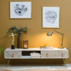 Meuble Tv<Made in Meubles Meuble TV en bois de manguier blanchi Rhodes