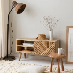 Meuble Tv<Made in Meubles Meuble TV en bois de manguier chevrons Maëva