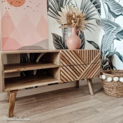 Meuble Tv<Made in Meubles Meuble TV en bois de manguier chevrons Maëva