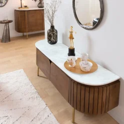 Meuble Tv<Made in Meubles Meuble TV en bois de manguier et marbre Sienne