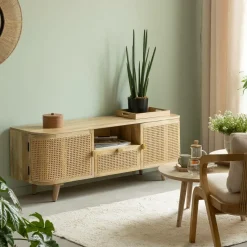 Meuble Tv<Made in Meubles Meuble TV en bois de manguier et cannage Palma