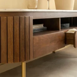 Meuble Tv<Made in Meubles Meuble TV en marbre et bois de manguier Sienne