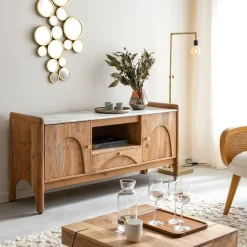 Meuble Tv<Made in Meubles Meuble TV en marbre et bois d'acacia Calix