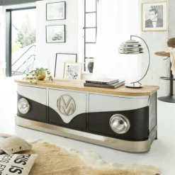 Meuble Tv<Made in Meubles Meuble TV noir avec plateau en bois de manguier Combi