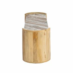 Meuble Tv<Made in Meubles Meuble TV ovale en bois de manguier et marbre Isabella