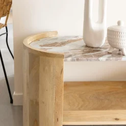 Meuble Tv<Made in Meubles Meuble TV ovale en bois de manguier et marbre Isabella