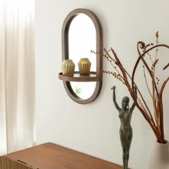 Miroir|Décoration<Made in Meubles Miroir ovale avec étagère en bois de manguier Marley