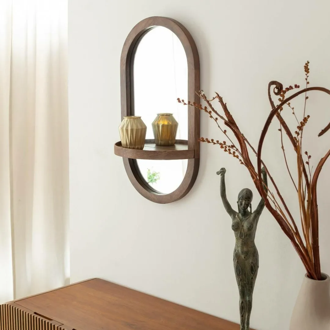 Miroir|Décoration<Made in Meubles Miroir ovale avec étagère en bois de manguier Marley