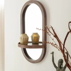 Miroir|Décoration<Made in Meubles Miroir ovale avec étagère en bois de manguier Marley