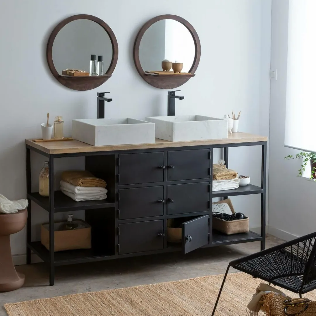 Miroir|Décoration<Made in Meubles Miroir rond avec étagère en bois de manguier Marley